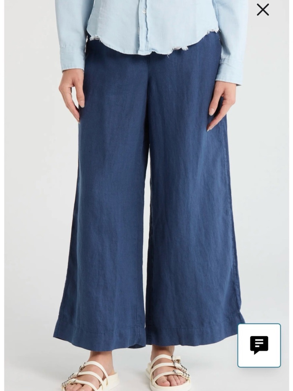 Frank & Eileen Wide Leg Linen Pull On Pants Navy Blue M